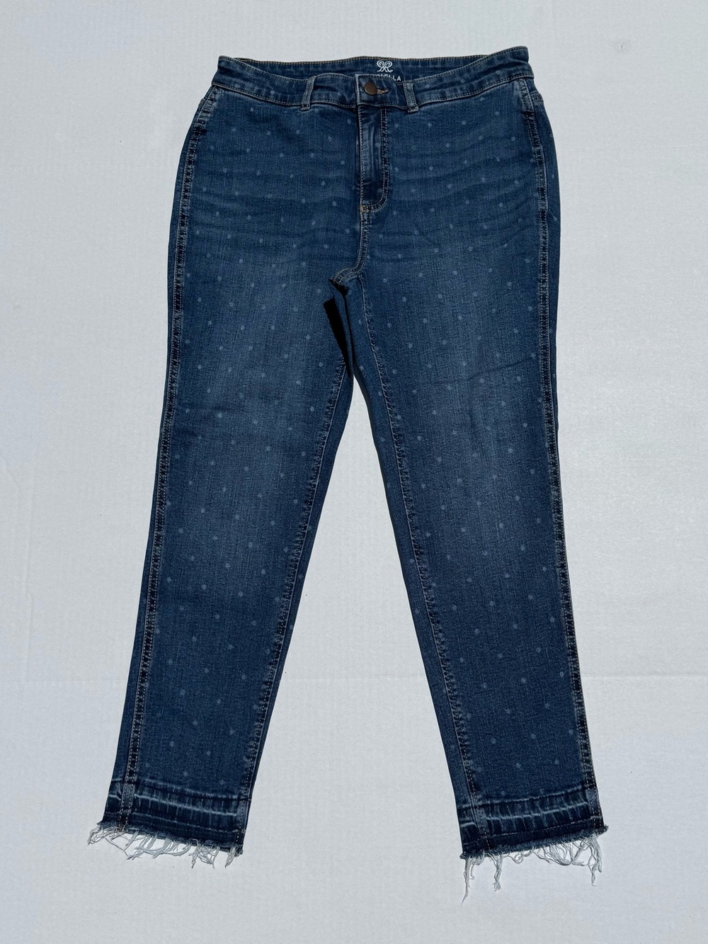 Rafaella Polka Dot Jeans, Frayed Ankle Hem, Mid-Rise, 10 Petite, NWOT, FREE GIFT